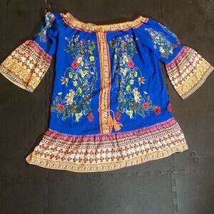 Umgee Royal Blue Floral Embroidered Mini Dress